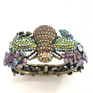 KIRKS FOLLY Bee Rhinestone Cuff Bracelet Jeweled Bee Flowers To Be or Not To Bee